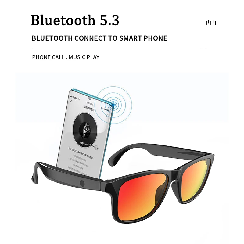 Óculos inteligentes com Bluetooth 5.3, fone de ouvido sem fio, óculos de sol, fone de ouvido, UV400, controle de toque, música