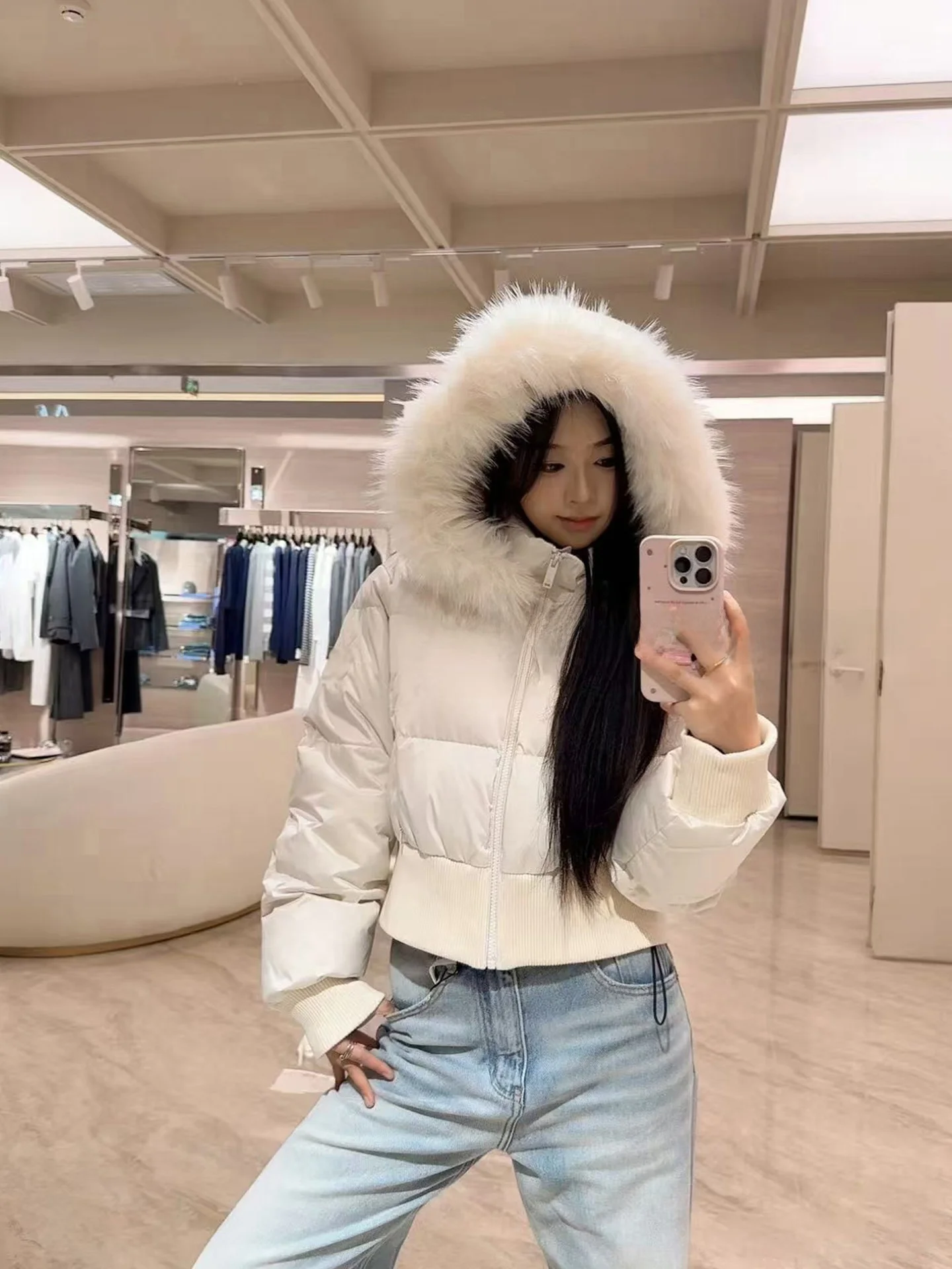 

JONIbyBEB Winter Faionable Eco-friendly Fur Collar 90 White Du down ort Puffer Jaet Women's Sli Warm Coat