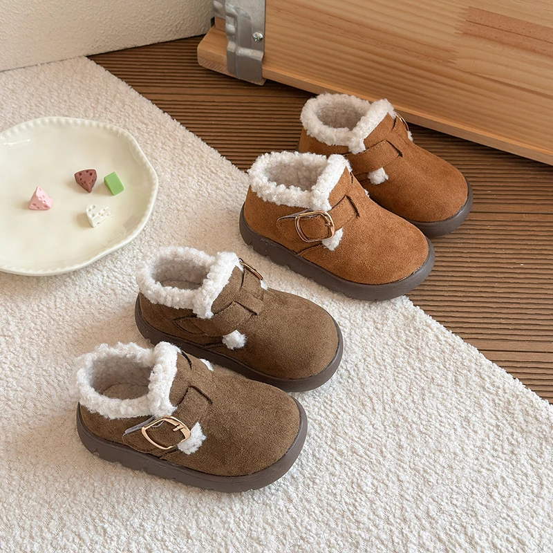 

Winter Children's Ankle Cotton Boots Classic Simple Girls Boots Outdoor Warm Fashion Kids Causal Plush Boots Round-toe 21-30