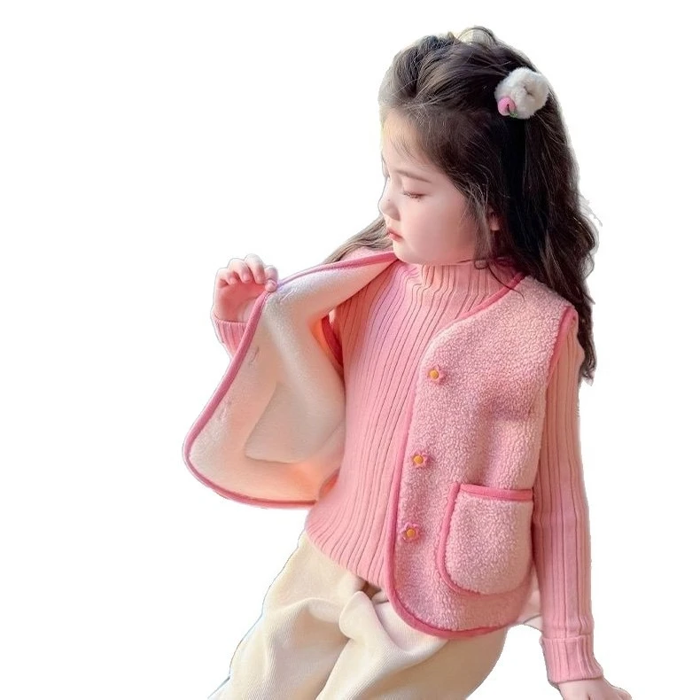 2026 Herbst Winter Baby Polar Fleece Warme Weste Mädchen Plüschweste Einreihig Kinder Warme Modische Warme Jacke – Detail 5