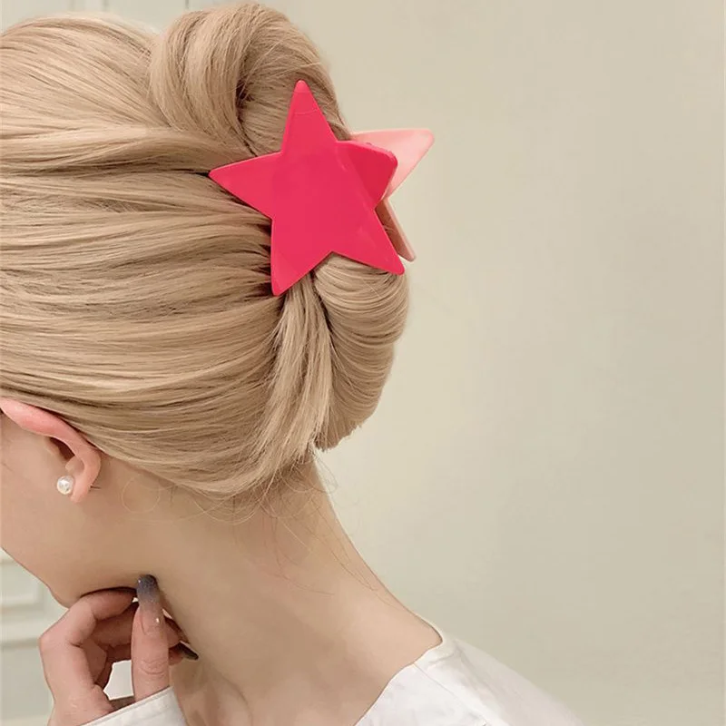 Y2K Stars Hair Claw Clip for Women Acrylic Pentagram Large Shark Clips Shiny Five-Pointed Star Hairclip Korean Hair Accessories