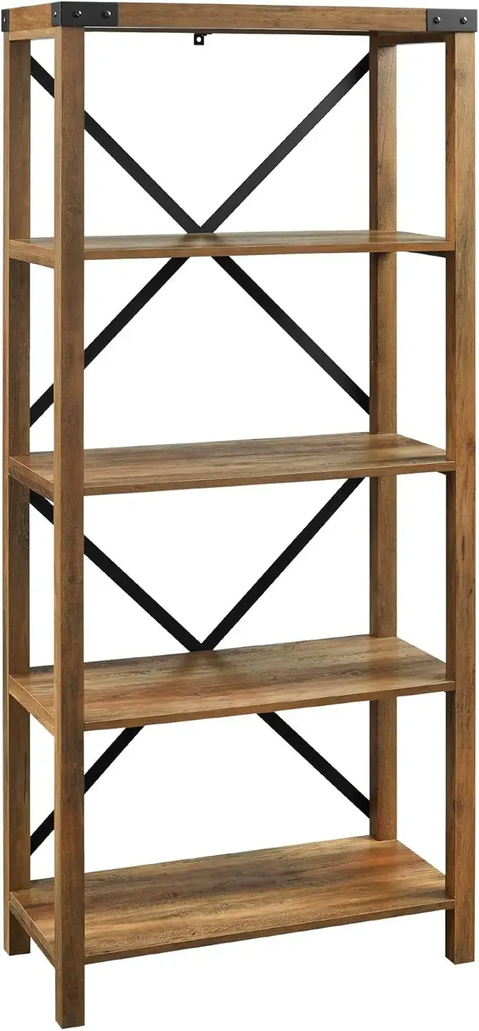 

Andersen Urban Industrial Metal X Back 4 tier Bookshelf, 64 Inch, Rustic Oak