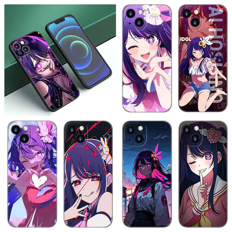 Anime Oshi no Ko Hoshino Ai Phone Case For Apple iPhone 12 13 Mini 11 14 15 Pro Max 7 8 Plus X XR XS SE 2020 2022 Black Case