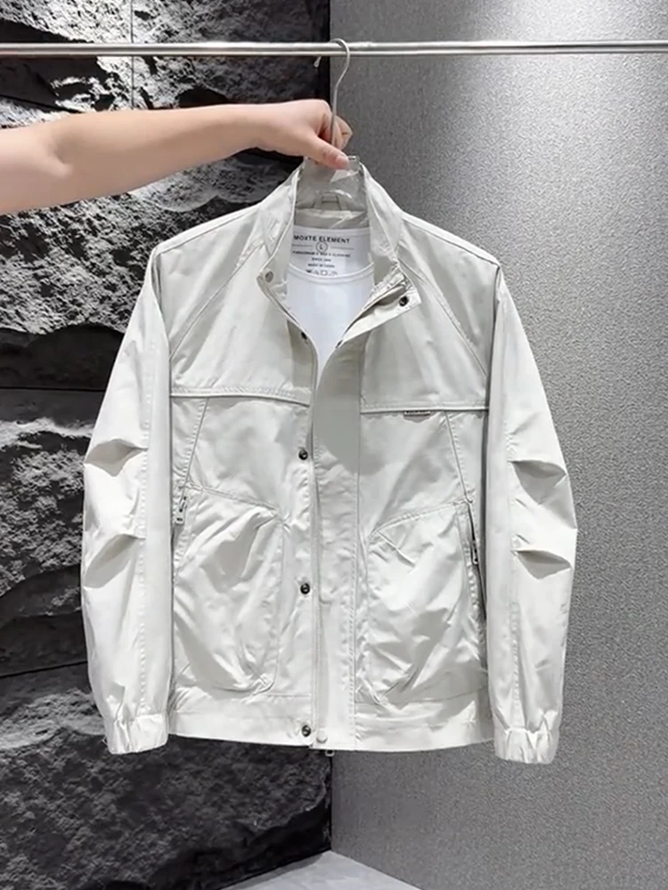 

Мужская повседневная куртка с воротником-стойкой, модная рабочая верхняя одежда из полиэстера, с длинными рукавами и застежкой-молнией, молодежный стиль