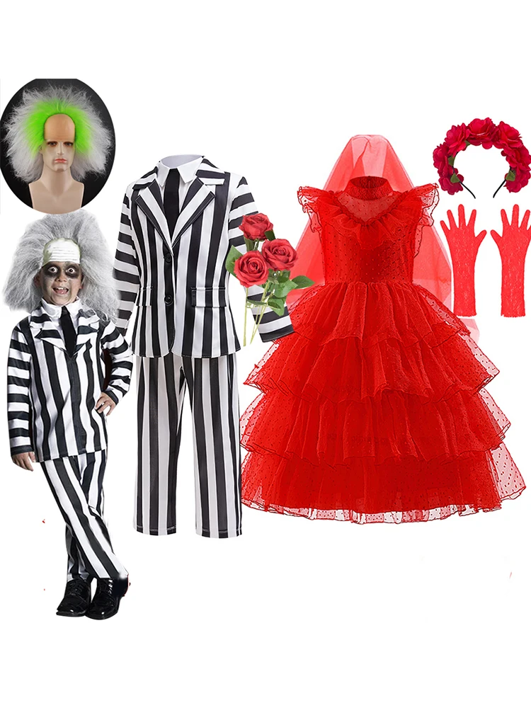 2024 Movies Girl Halloween Costume Beetl Juice Fancy Carnival Cosplay Outfits Princess Dress Disguise Party Dress Delia Bride