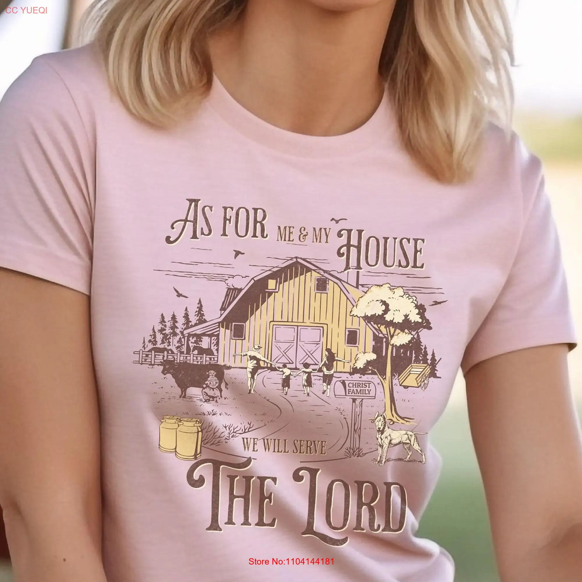 Serve the Lord Faith T shirt Trendy Christian Farmhouse Distressd Barn Bible Believer Jesus for Her Mom Women Girl