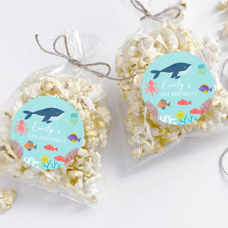 Personalized Text Water Bottle Label Stickers Under The Sea Animals Ocean Day Marine Party Birthday Baby Shower Baptism Decor view 6