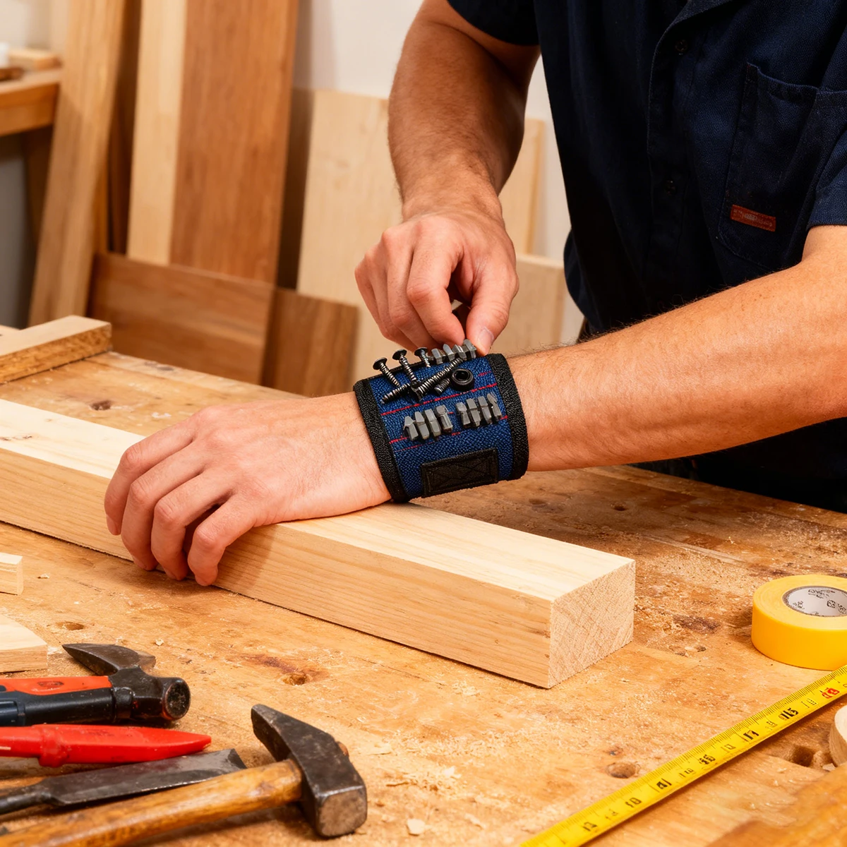 سوار معصم مغناطيسي للأدوات، حزام أدوات خفيف الوزن، مسامير تثبيت مغناطيسية محمولة، لقم حفر الأظافر، مجموعة أدوات العمل