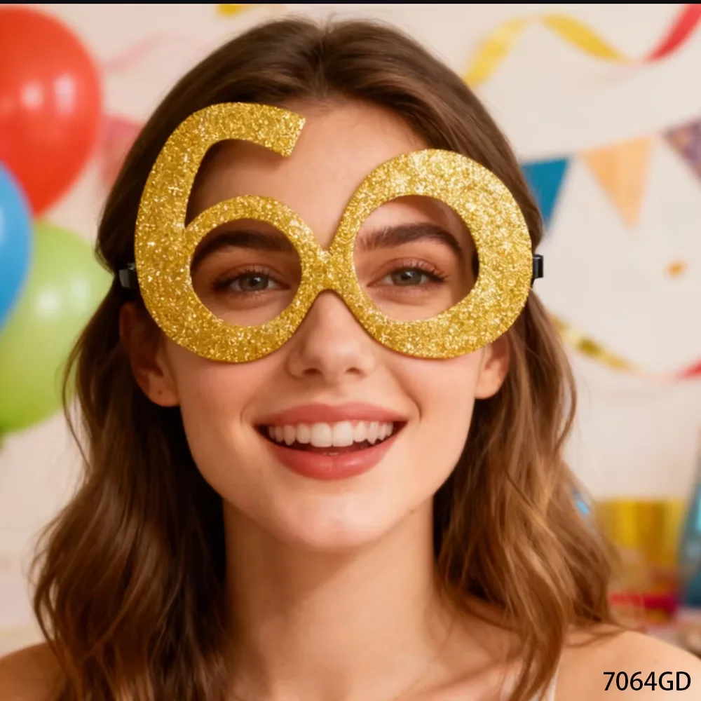 페세나르 황금빛 반짝이 '60' 생일 안경, 60번째 생일 파티를 위한 재미있는 아이템, 축하의 의미가 가득합니다.