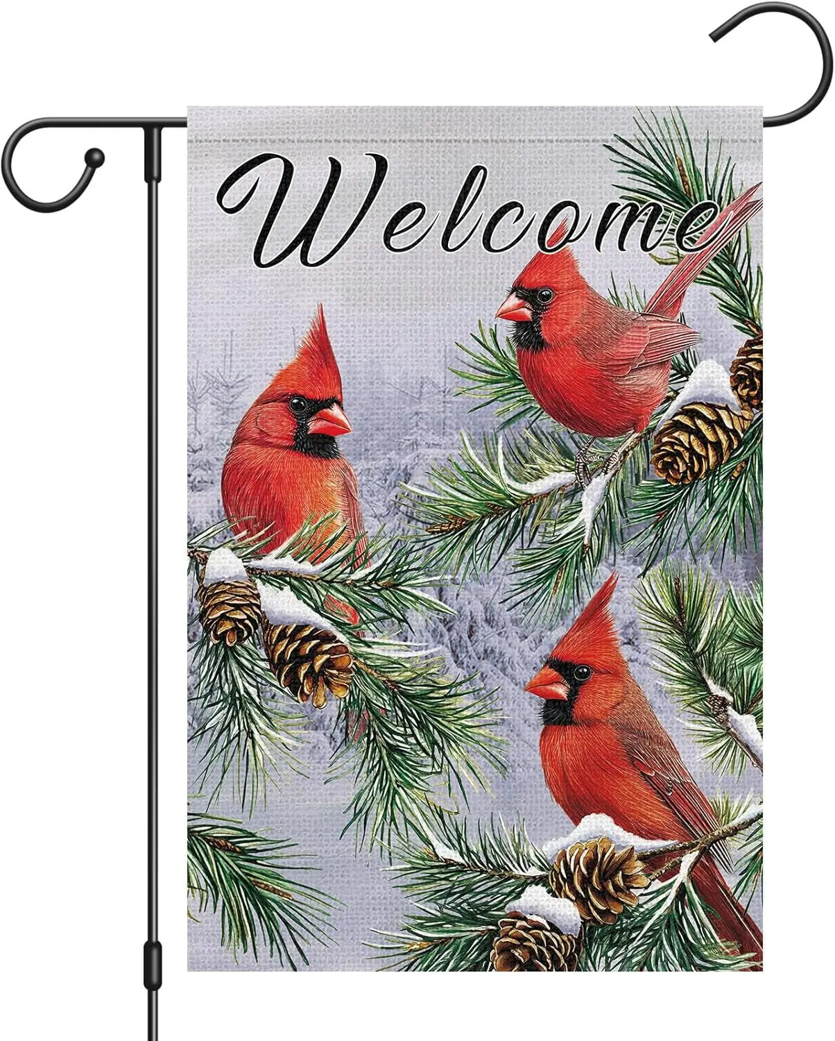 Welcome Winter Garden Flag 12x18 Double Sided Burlap Cardinals Snow Garden Yard Flags for Winter Christmas Seasonal Outside Outd