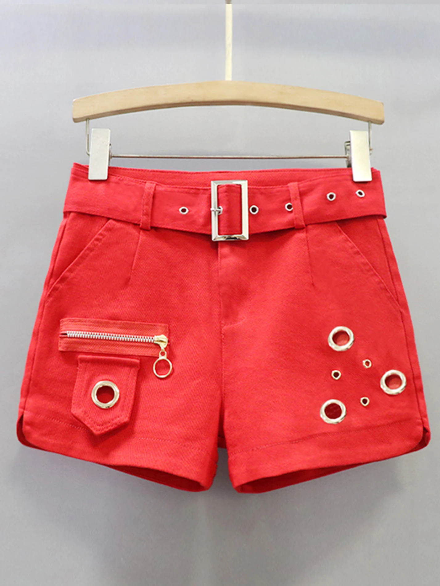 

Fashionable Metal Hollow out Elastic Women's Shorts Spring Summer New Style High Waist Straight Leg Cotton Blend Comfortable