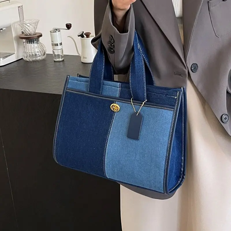 Good-looking Handbag Women's New Patchwork Denim Women's Bag Fashion Single Shoulder Crossbody Bag Large Canvas Tote Women's Bag