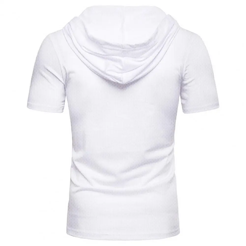 Men T-shirt Pure Color Lace-up Summer T-shirt Breathable Casual Summer Top For Daily Wear