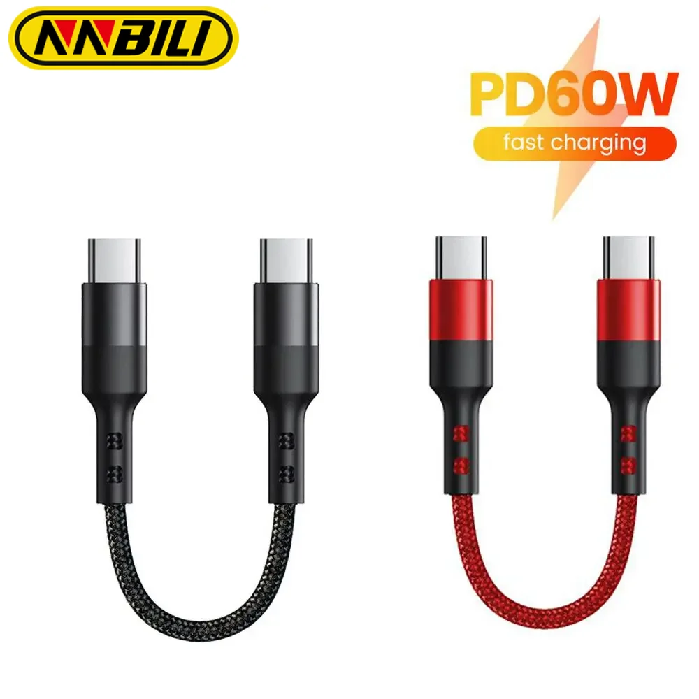 NNBILI 0.3M Short Cable PD 60W USBC TO Type C Cable Fast Charging Data Cord for iPhone 15 Xiaomi Power Bank Portable Charge Wire