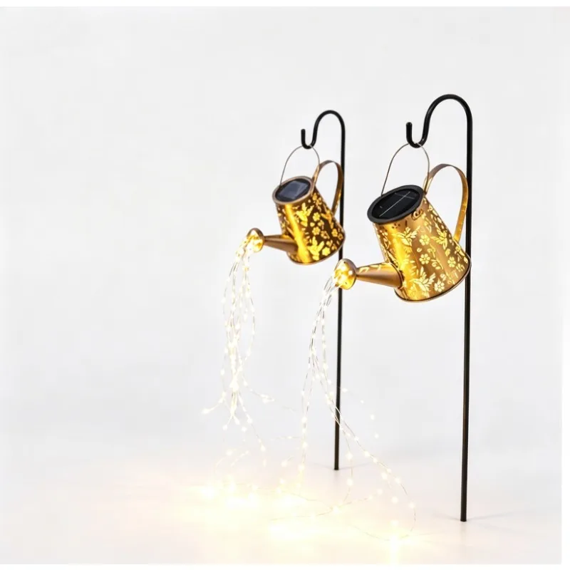 Solar Watering Can Lights Outdoor Garden Decor Light Hollow Metal Kettle String Light Yard Lawn Landscape Atmosphere Lamp