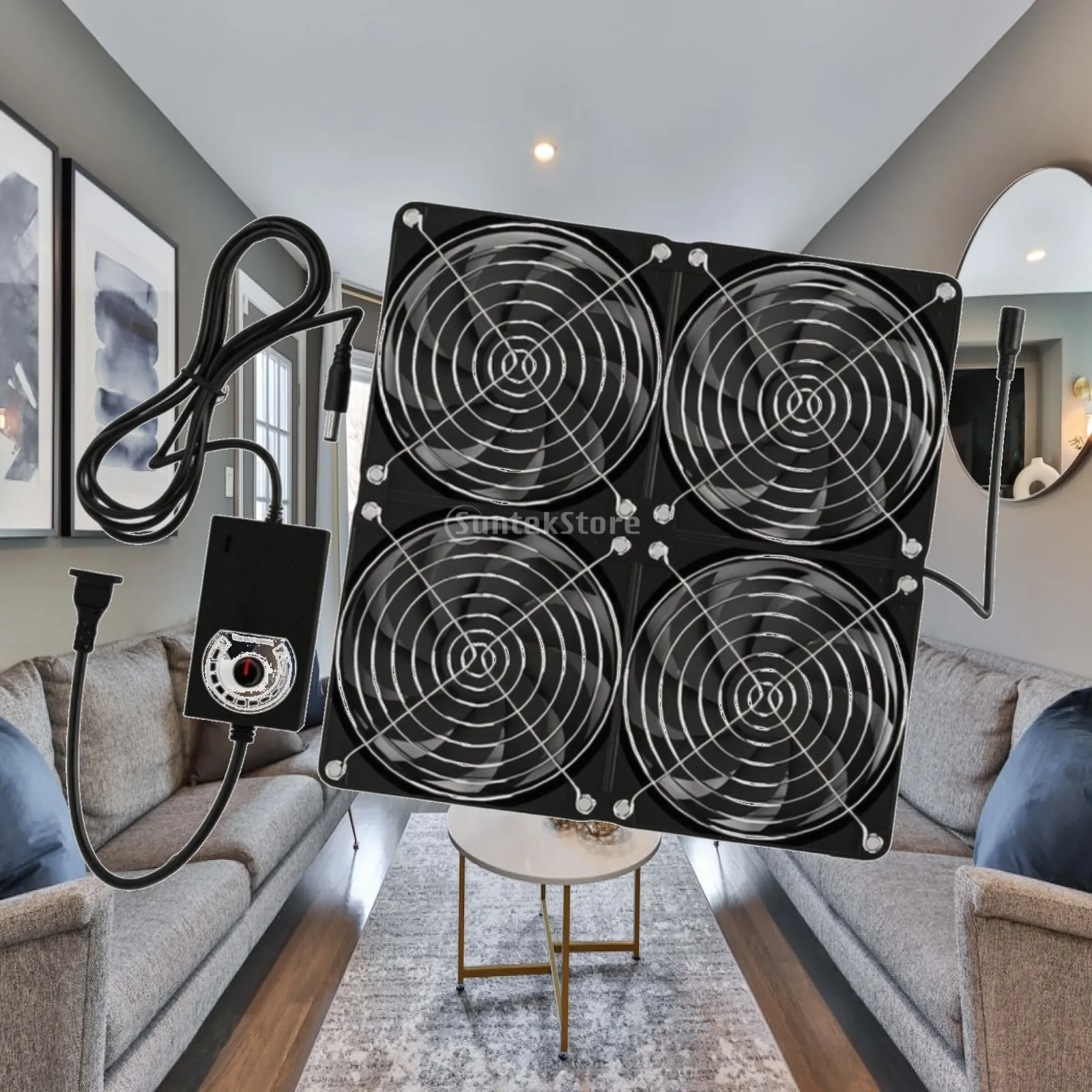 12V Adjustable Speed Fan with Metal Grille for Home Entertainment Setup Cooling Power Adapter Included