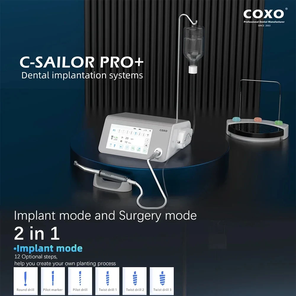 Systèmes d'implantation dentaire COXO C-SAILOR PRO+ avec enregistreur de données de couple d'implant et pompe à eau silencieuse, moteur de chirurgie dentaire