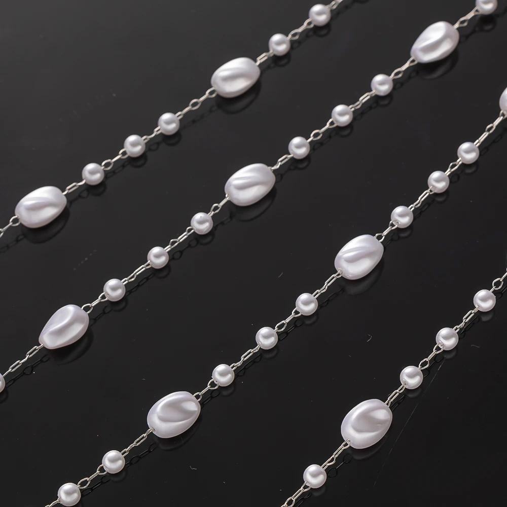 1Meter Stainless Steel Beaded Chain Imitation Pearl Necklace Link Accessories for DIY Bracelet Necklace Jewelry Making Component