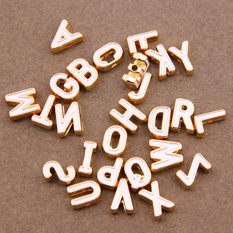 10pcs White Color Enamel Charm A-Z Letter Beads Alphabet Initial Letter loose Spacer Bead For DIY Making Bracelet Jewelry 10MM
