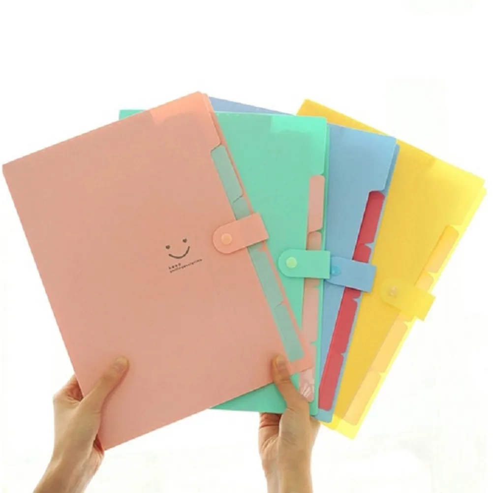 

A4 Size Plastic File Folder 5 Expandable Pockets Clear Indexed Dividers Snap Button Closure Document Holder for Professional