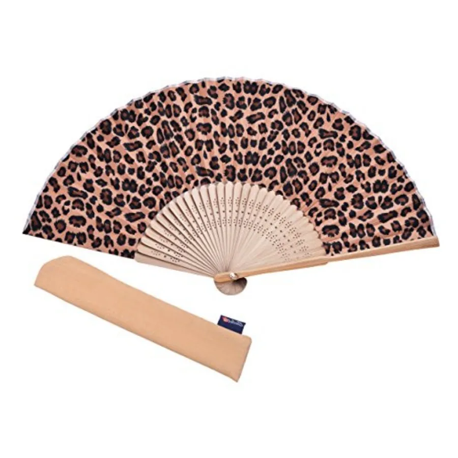

Hand Fan Bamboo Printed Folding Fan Cotton For Party Wedding Gift with Fan Cover