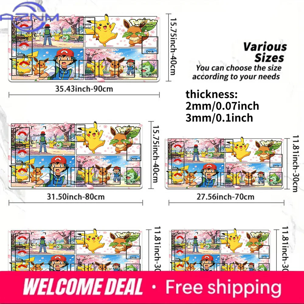 Anime Pokemon Pikachu Eevee Ash Sakura TCG Playmat Large Gaming Mouse Pad