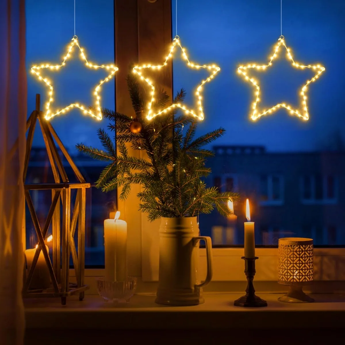 1/3 Pcs Christmas Window Star Lights Battery Operated Christmas Decorations 8 Lighting Modes For Home Outdoor Indoor Porch Decor