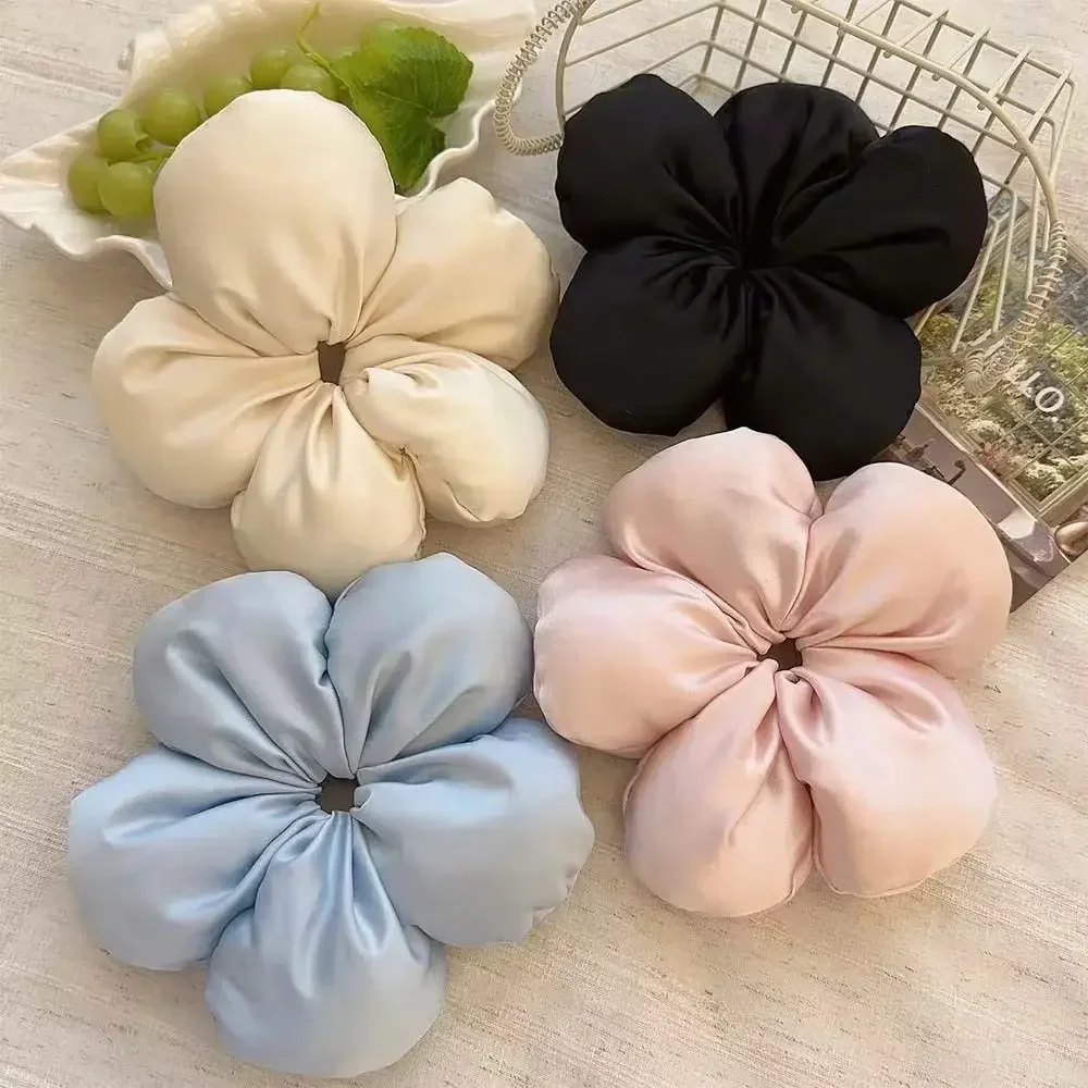 Korean Oversized Blue Flower Scrunchie Headdress Women Girls Trendy Design Rubber Elastic Hair Band Vacation Hair Accessories image 2
