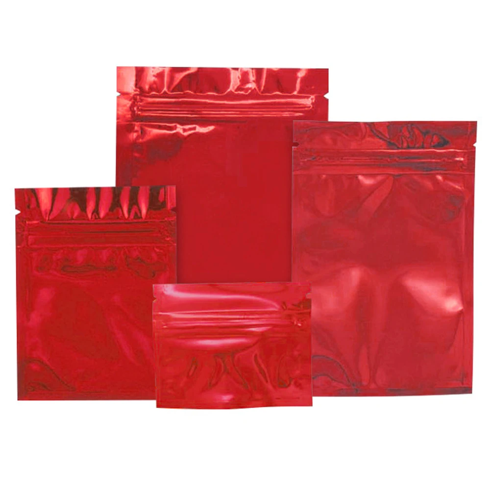 

100Pcs Red Zip Lock Mylar Foil Bag Self Seal Recyclable Reusable Zipper Tear Notch Food Candy Cookies Chocolate Bean Storage