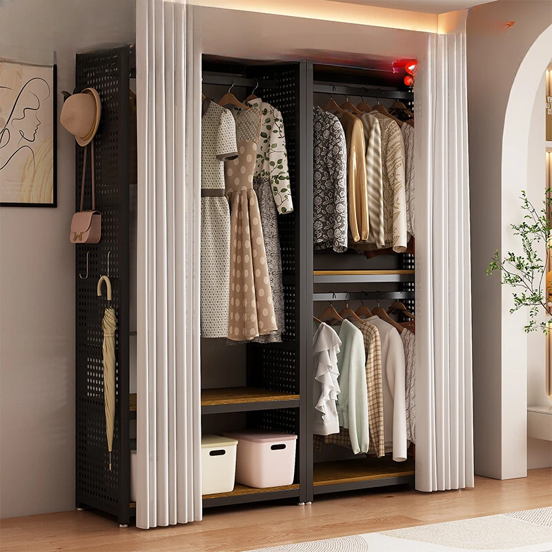 Steel and wood combination cloth wardrobe rental house is strong and durable, assembled and stored wardrobe