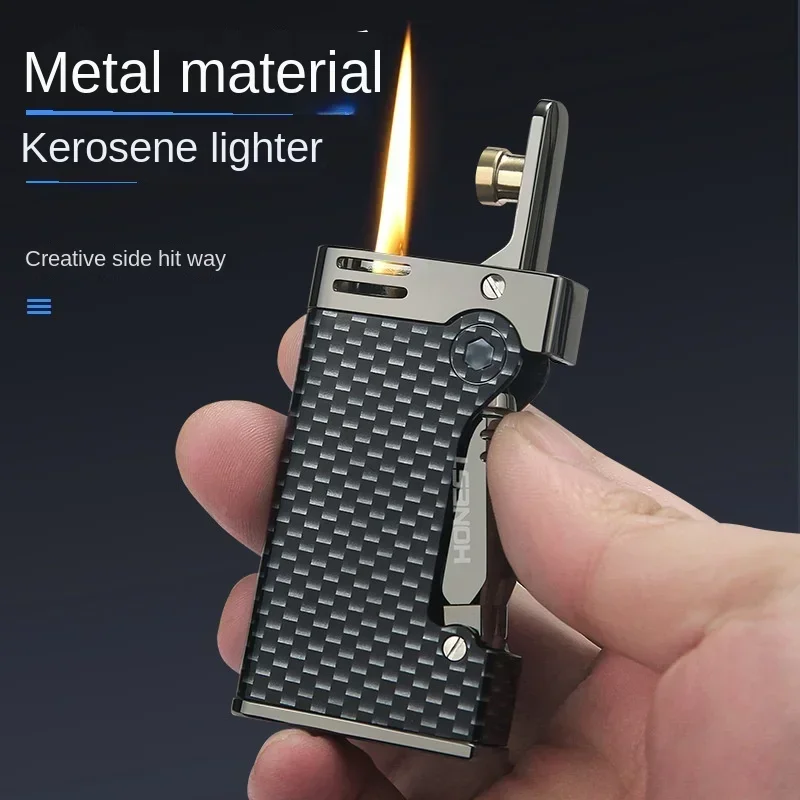 2025 Honest   New Side Pressure Ignition Metal Kerosene Lighter Creative Fashion Smoking Accessories Men's Business Gift