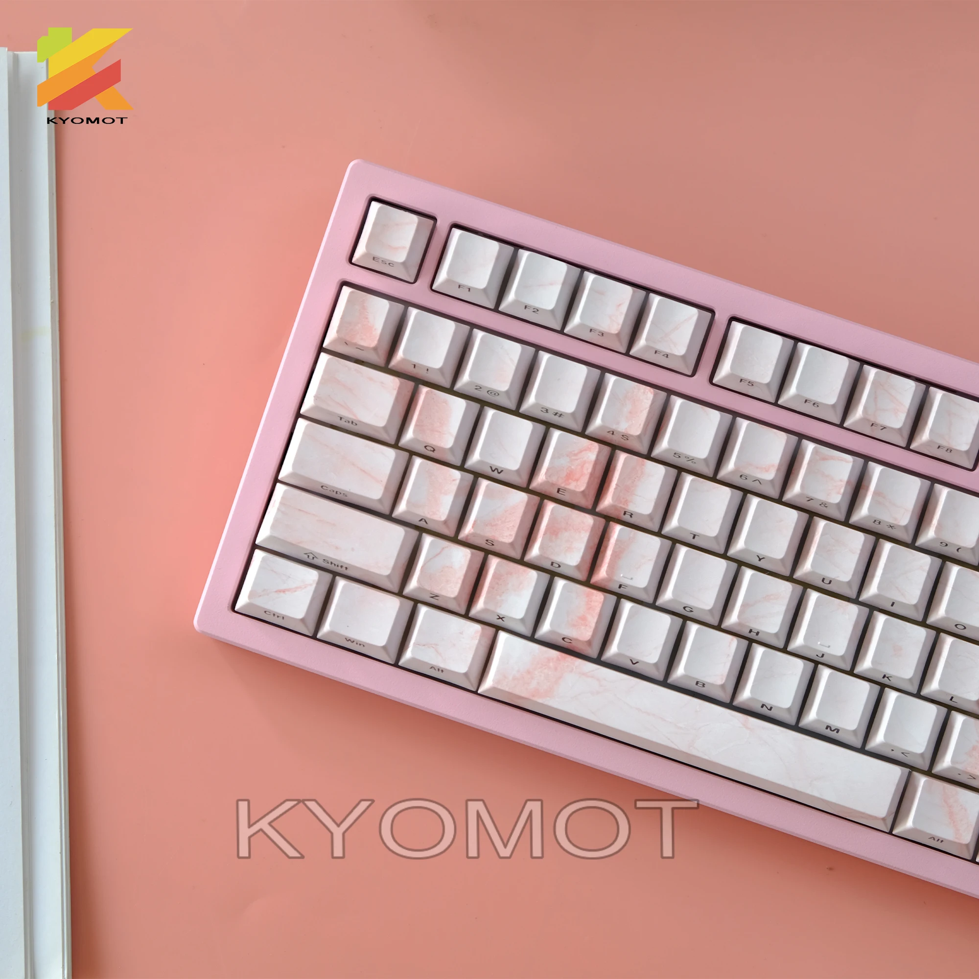 KYOMOT 135 Keys Pink Marble Side Print Keycap Double Shot Shine Through Keycaps Cherry Profile for MX Switch Mechanical Keyboard