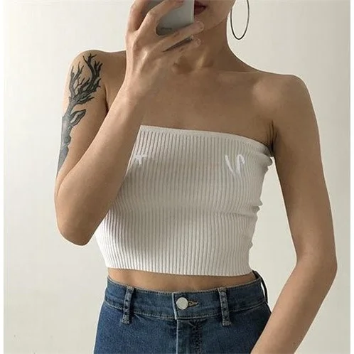 Cseta Versátil de Camada Base, Top Tubular de Malha com Decote Reto, Top Curto de Cintura Alta, Exposição do Umbigo, Ajust...
