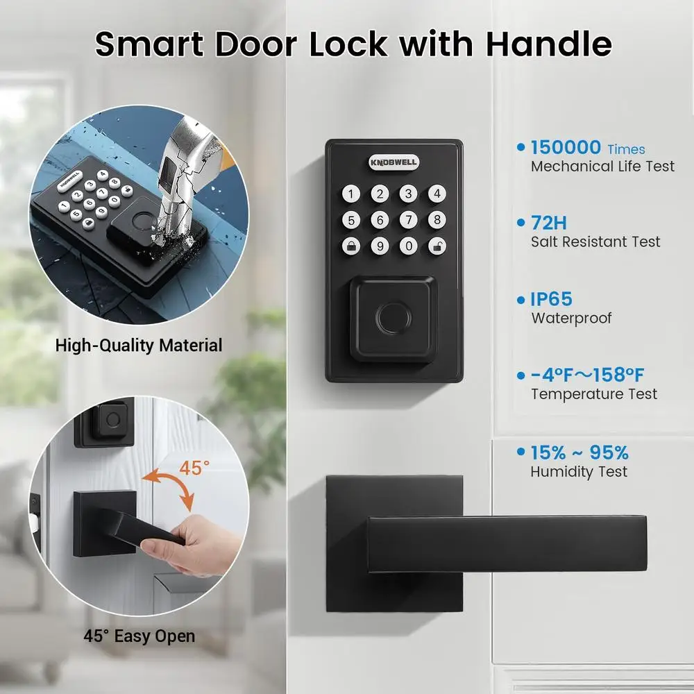 Biometric Smart Door Lock Set Lever Handle Keyless Entry Front Door Security IP65 Waterproof Easy Installation & Remote Access