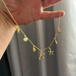 Surfer Girl Necklace Beach Jewelry Initial Necklace for Girlfriend Seashell Letter Choker Women Gift Starfish Pearl Accesorios