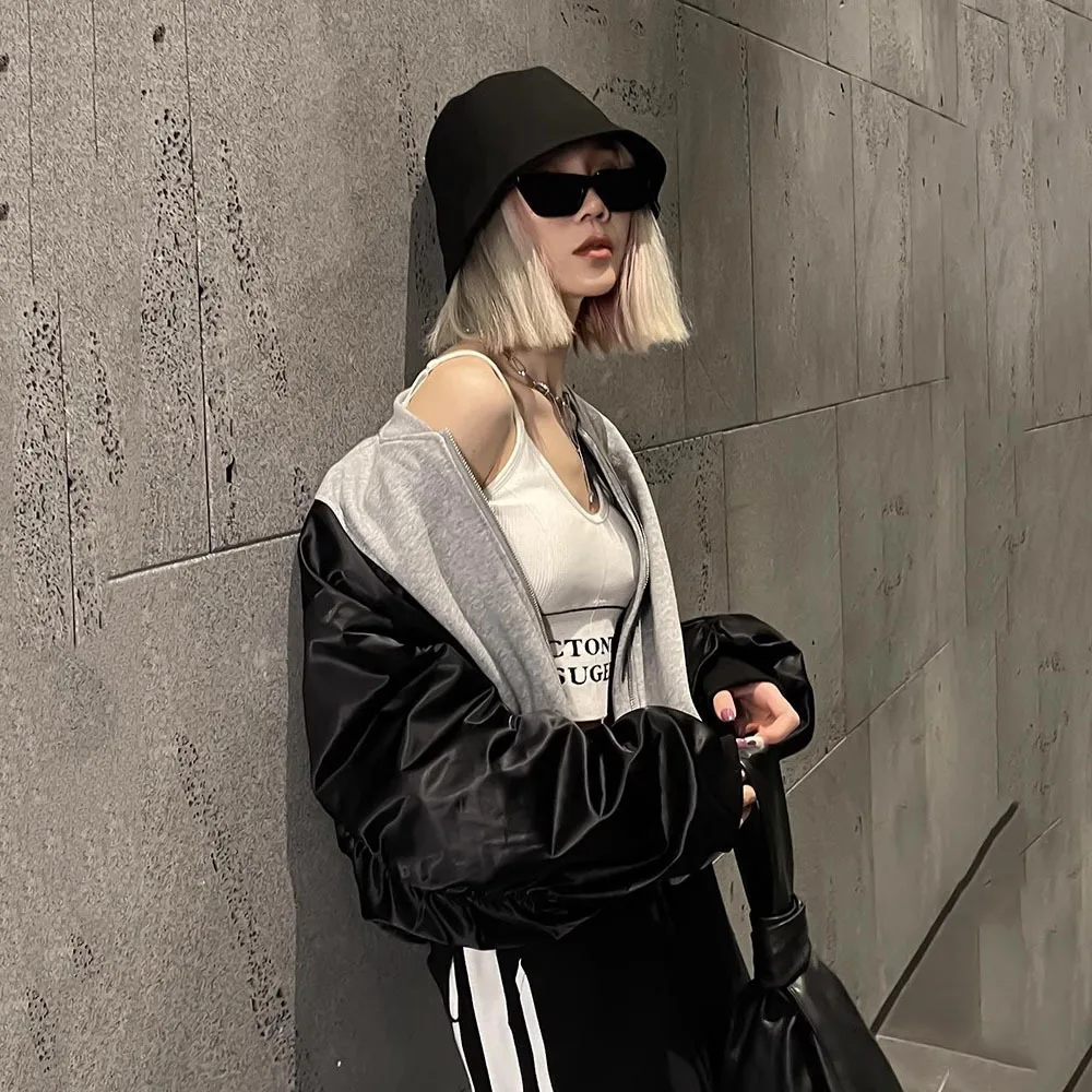 Jacket Women's Winter New Casual Patchwork Stitching Baseball Uniform Loose Pilot Coat Female Zipper Long Sleeves Pockets Tops