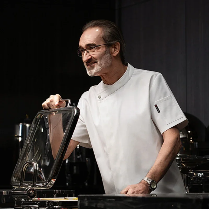 Abrigo de Chef de manga corta para hombre, uniformes de trabajo de Chef de restaurante occidental de Hotel de verano, servicio de comida, cocina, pastelería, panadero, ropa de trabajo