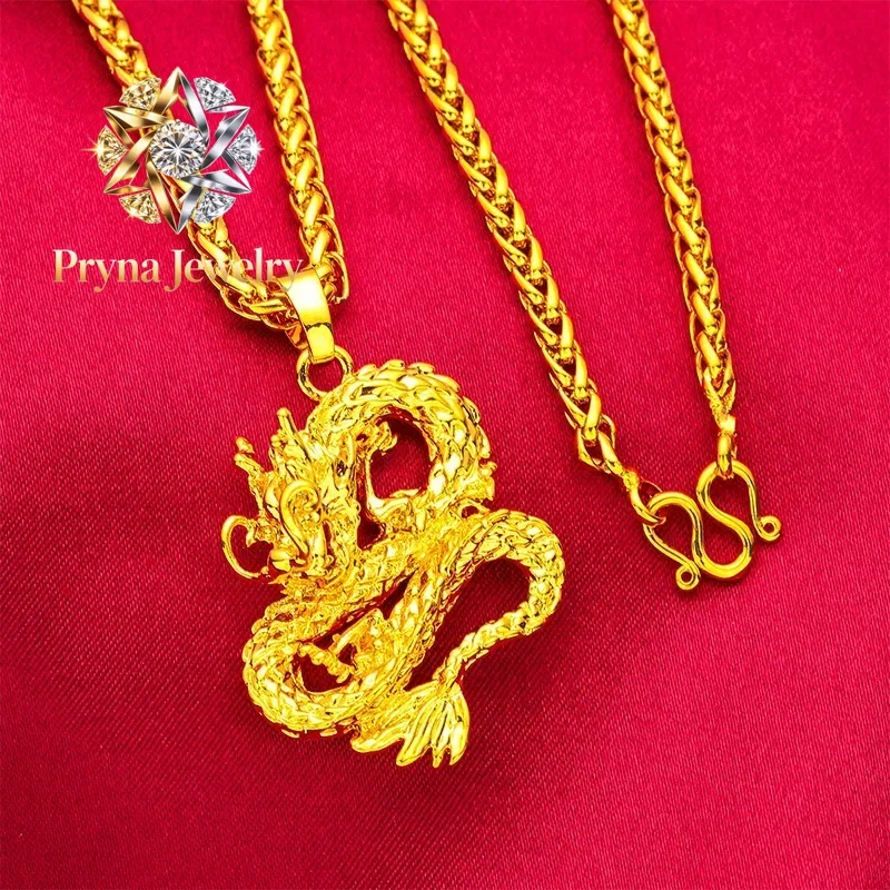 

Pryna Jewelry Men's 24K Gold (AU999) Overbearing Dragon Head Pendant | Two-tone matte gold, chiseled Dragon Spine Ode motifs
