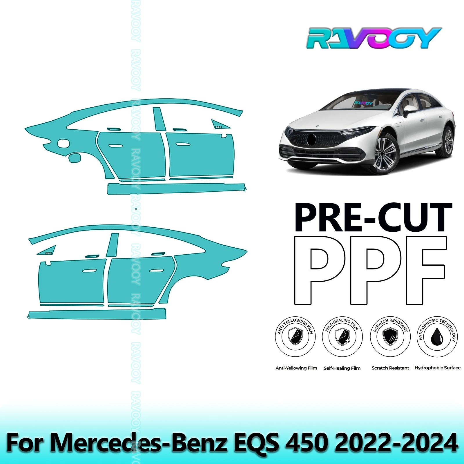 

For Mercedes-Benz EQS 450 2022-2024 8.5mil Clear Matte Pre-Cut PPF Door & A/B Pillar Kit TPU Paint Protection Film Set