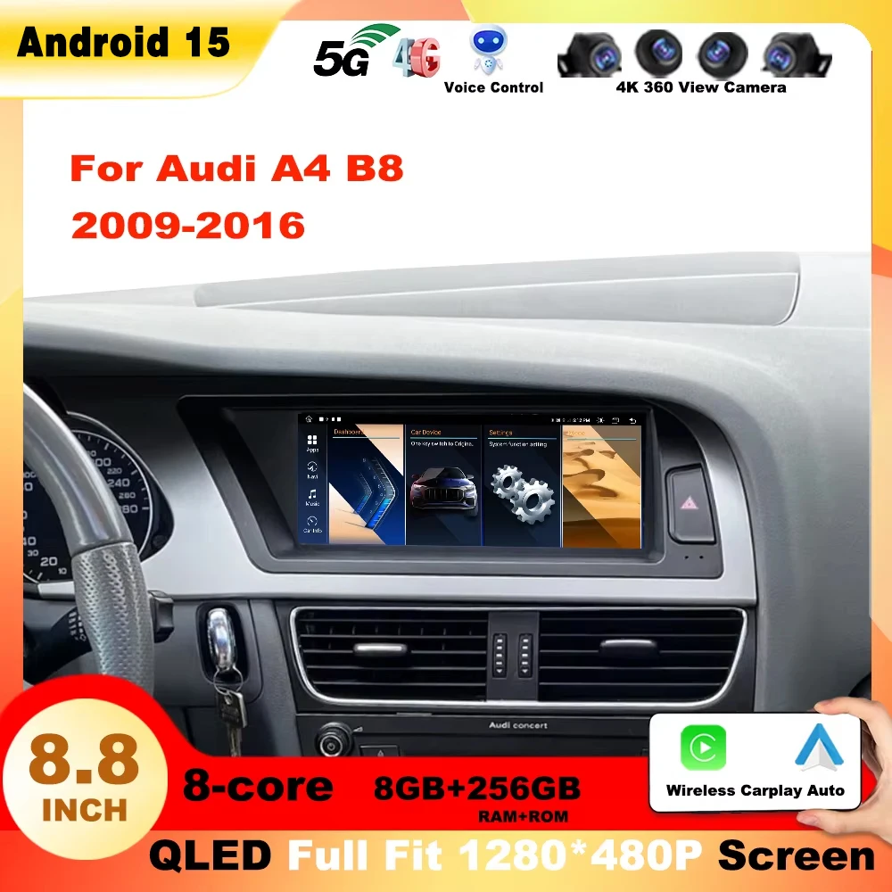 Android 15 Auto Radio BT GPS Für Audi A4 B8 2009-2016 Navi Empfänger Tablet IPS Navigation WIFI Auto multimedia-Player Carplay