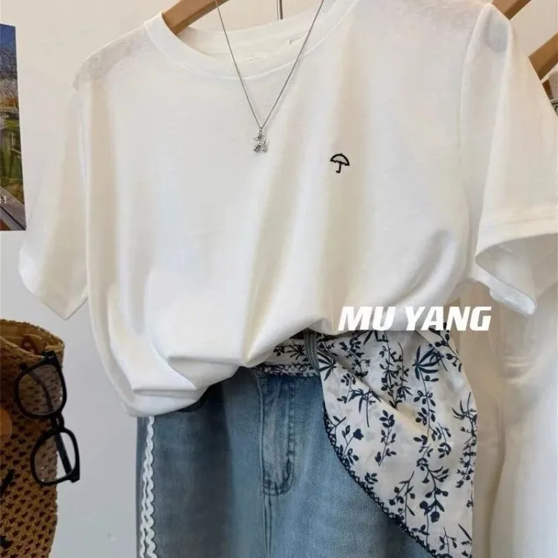 

Women's Umbrella Embroidered T-shirt Ice Cotton Breathable Casual Short Sleeve Summer Top