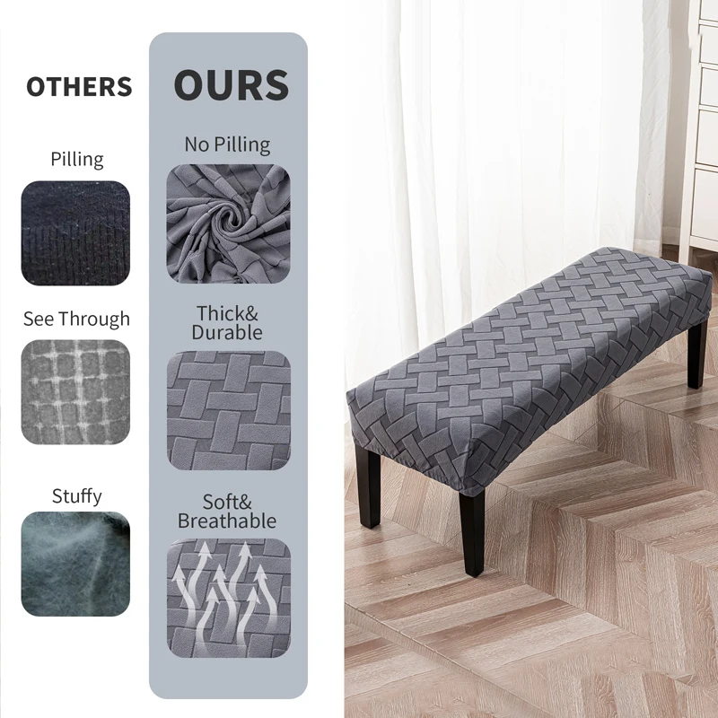 Stretch Long Bench Cover Jacquard All-inclusive Piano Stool Covers Solid Color Living Room Anti-Dust Rectangle Chair Slipcover