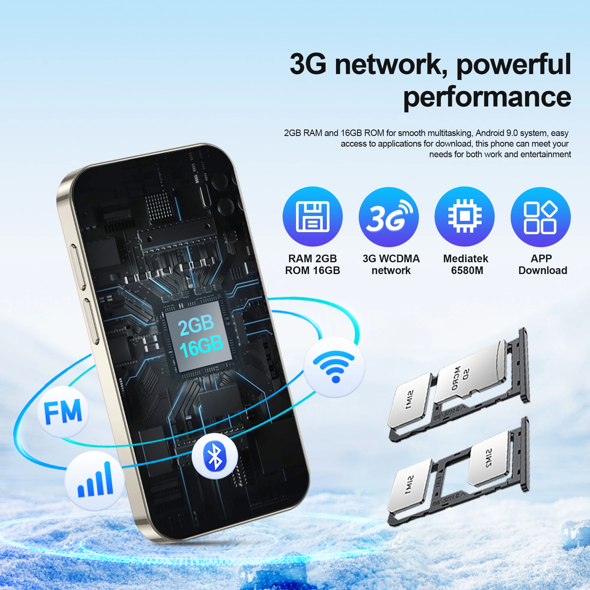 Mini Android Smartphone 3.0'' Display 3G WCDMA Dual SIM Standby 16GB ROM Small Cellphone Play Store Wifi Face unlock Tiny phone