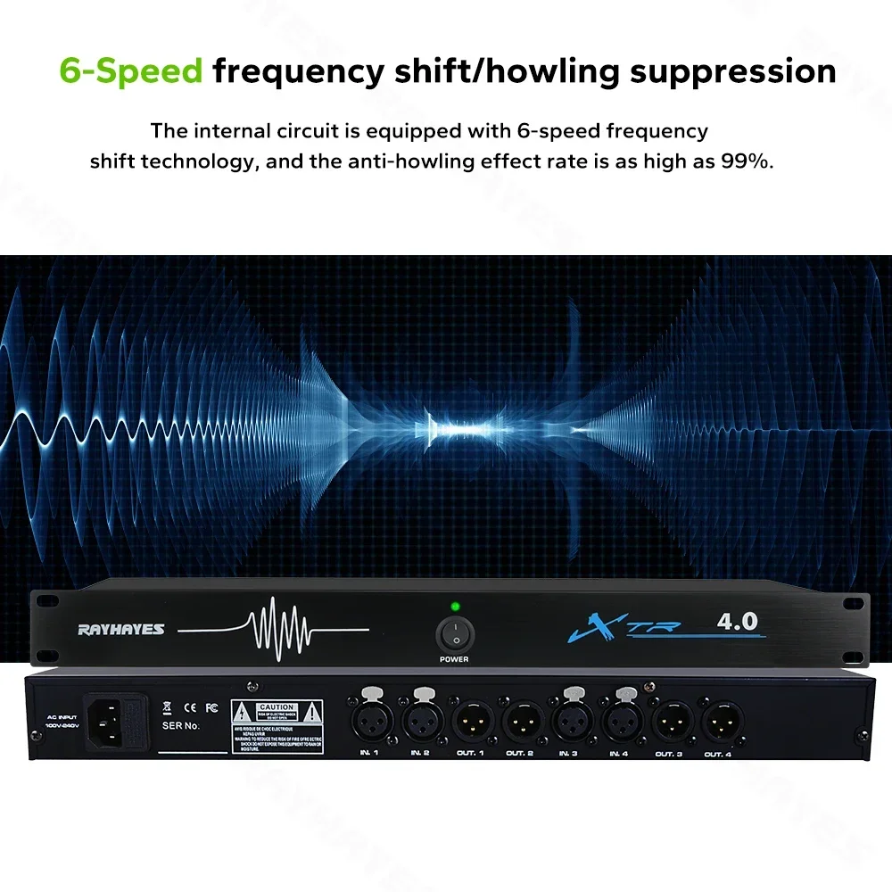 RAYHAYES RI-4.0 Digital Audio Processor with Digital Feedback Suppressor and Six-Speed ​​Frequency Shift to Suppress Feedback