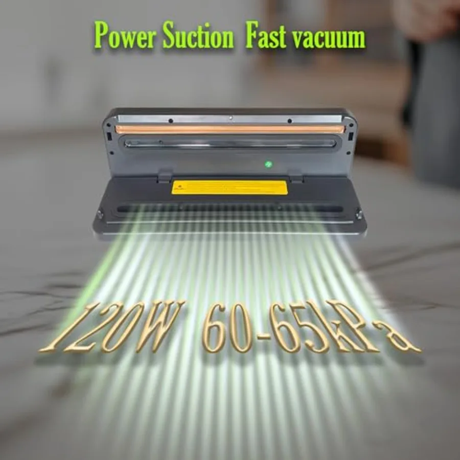 食品用真空シーラー コンパクトフードセーバーマシン 65kPa吸引 ワンタッチ操作 内蔵カッター 真空バッグ20枚付属