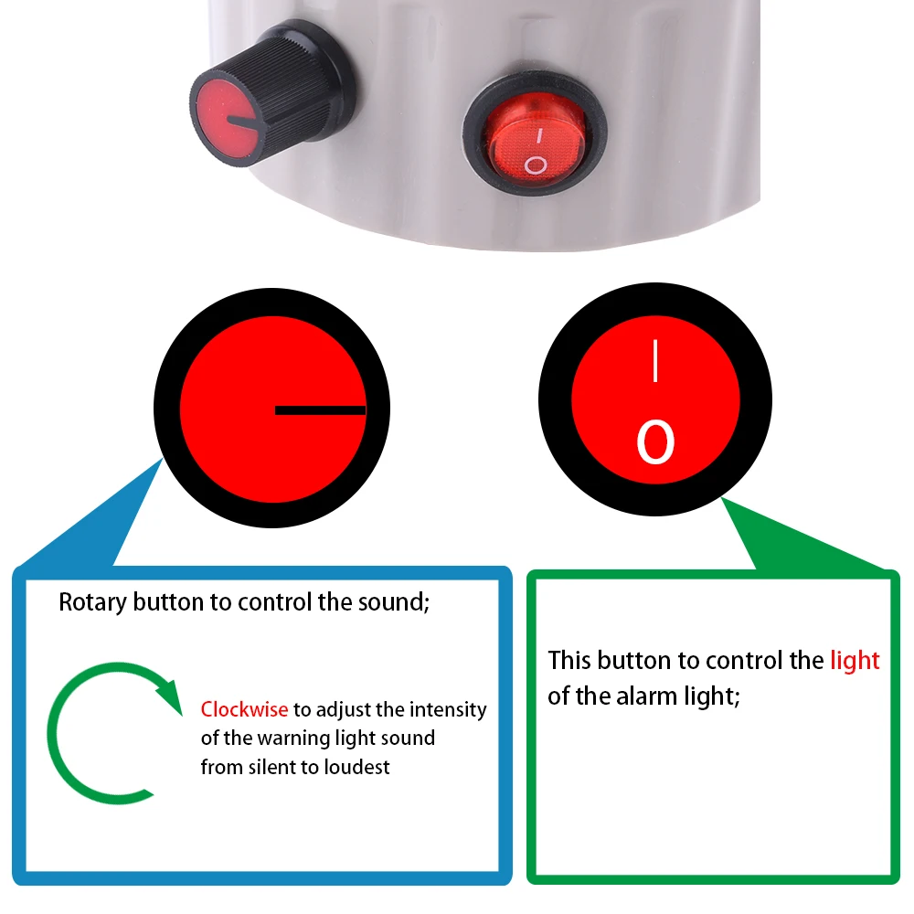 Luz de alarme com volume ajustável, lâmpada LED piscante rotativa com luz de advertência sonora 220V24V luz liga/desliga vermelha