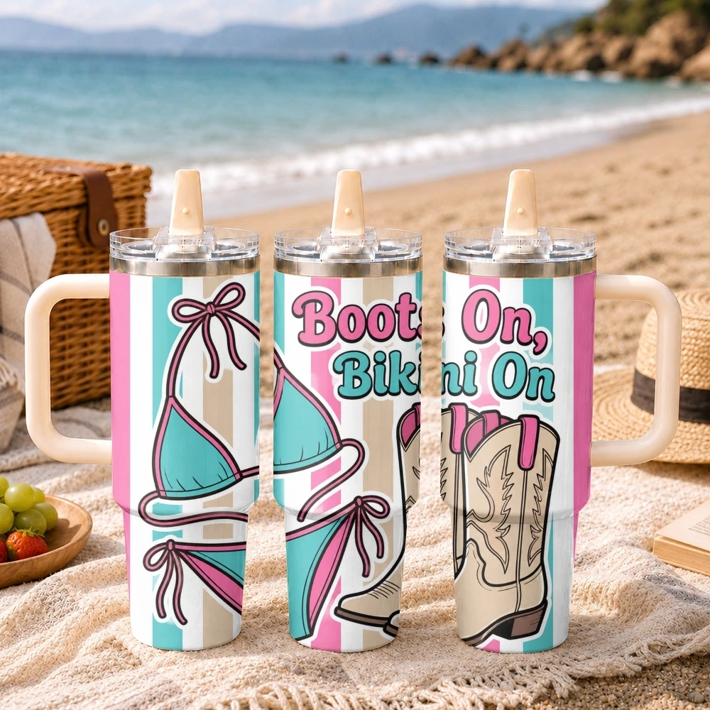 

Summer Beach Vacuum Flasks 40oz Stainless Steel Tumbler with Handle Straw Lid Vacuum Insulated Double Wall Leak Proof