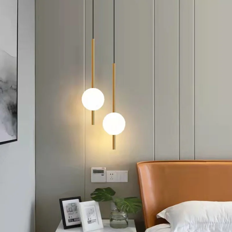 

Nordic Simple glass ball pendant lights indoor bedroom bedside long line hanging lamp modern LED Ceiling Pendant Lamp