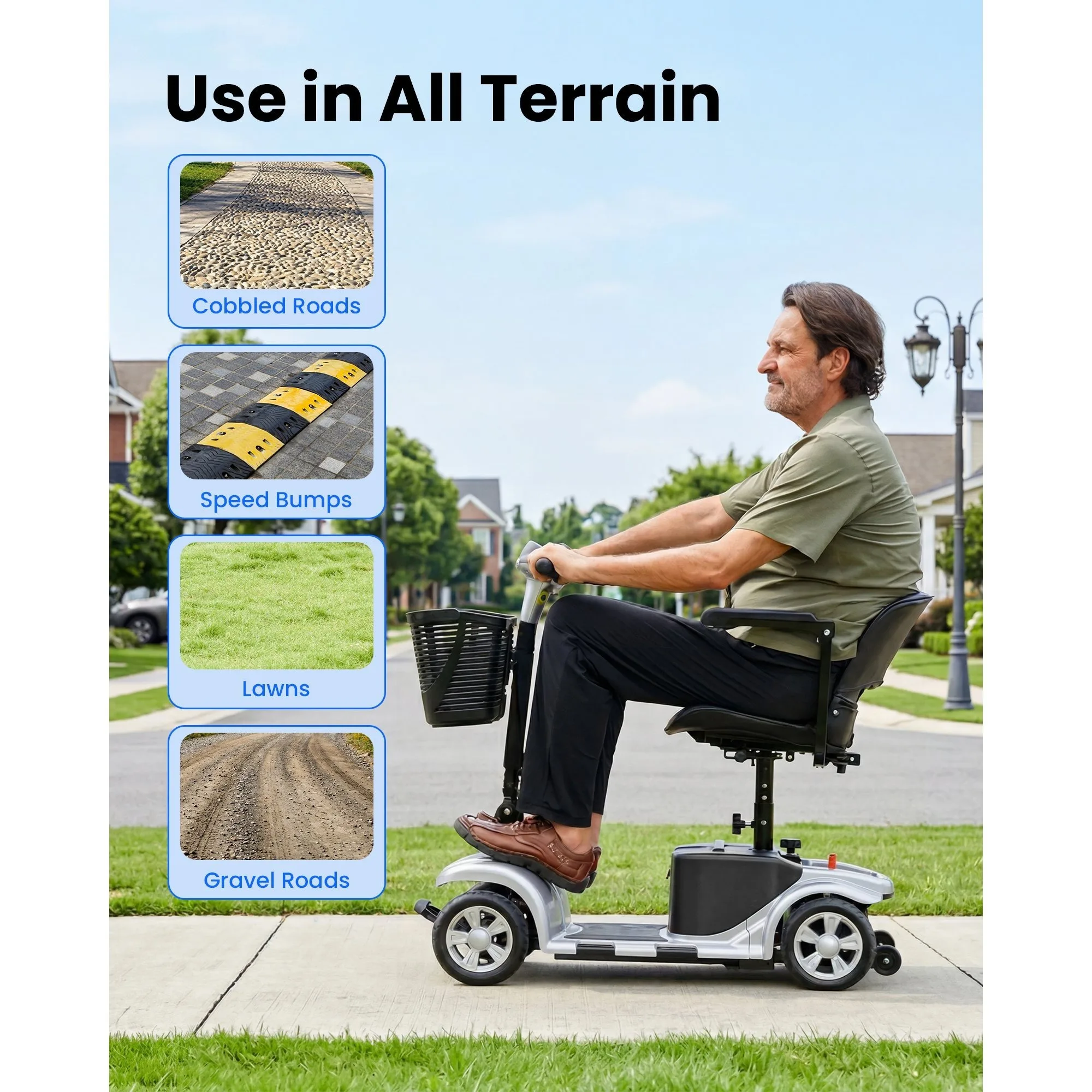 

Foldable 4-Wheel Mobility Scooter for Seniors, 200W, 15.5 Mile Range, Lightweight Portable Travel Scooter with 9-Inch Tires and Storage Basket