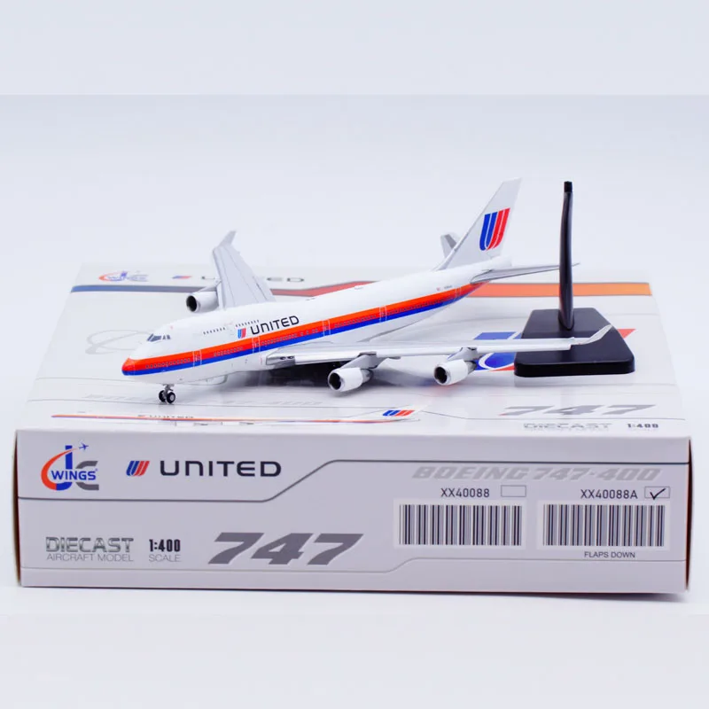 XX40088A Alloy Collectible Plane Gift JC Wings 1:400 United Airlines Boeing B747-400 Diecast Aircraft Model N185UA Flaps Down